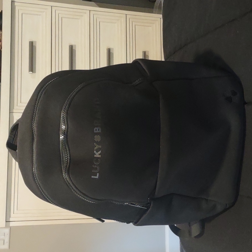 Large Lucky Brand Black Backpack Neoprene Laptop & Tablet Travel Bag